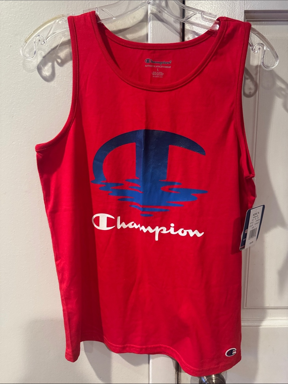 NWT- Youth Large Champion Red Tank Top with Blue & White Logo